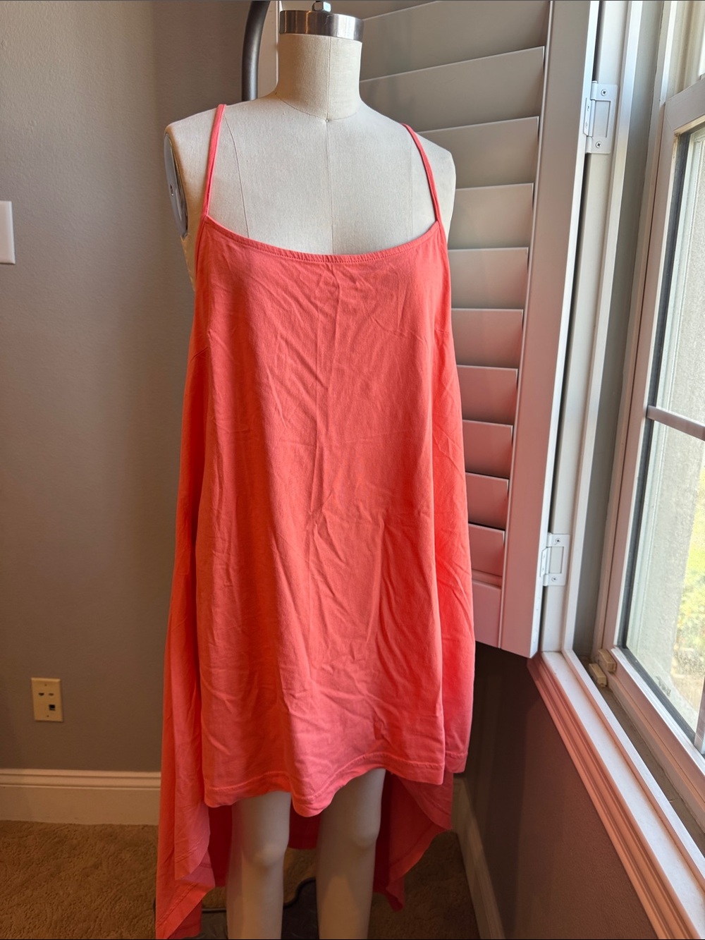 Free-est Coral High-Low Spaghetti Strap Dress